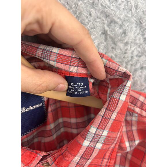 Tommy Bahama Red Plaid Short Sleeve Button Front Shirt XL Silk Blend - Picture 6 of 8